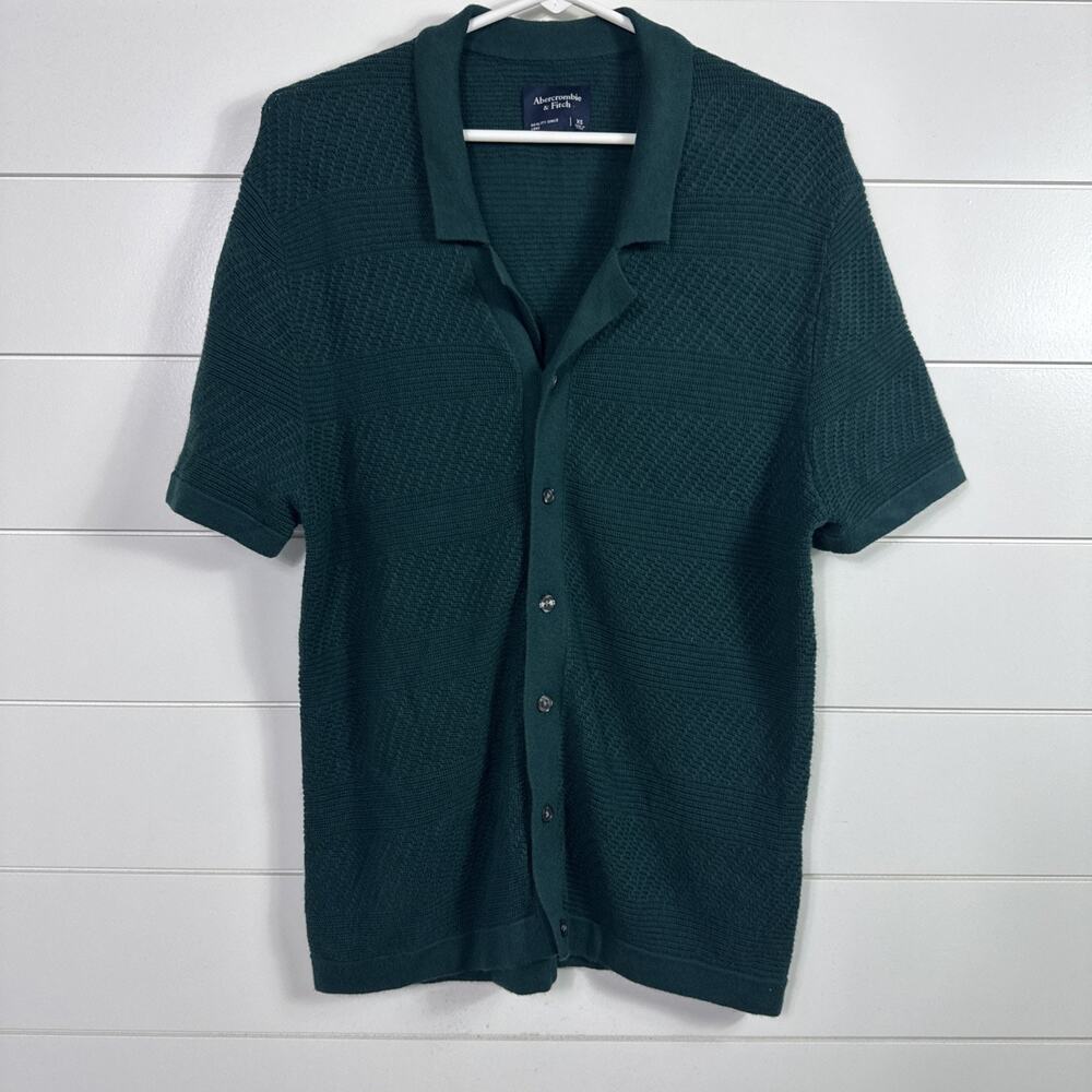 Men's Abercrombie & Fitch Knit Button Front Shirt Hunter Green sz XS
